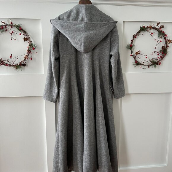 🧥 Elegant Vintage Gray Wool Swing Coat / Cloak | Shawl Collar |  Size L - Picture 3 of 11